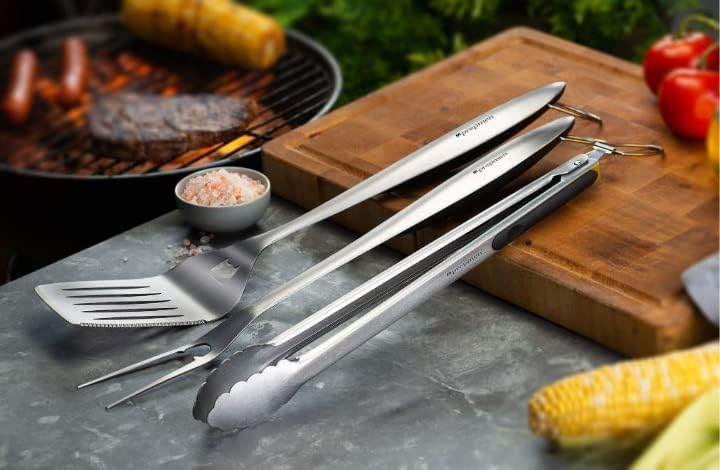 BBQ Set Heavy Duty grilling Utensils 3 piece set. Spetula, Fork Tong. (3 Piece)