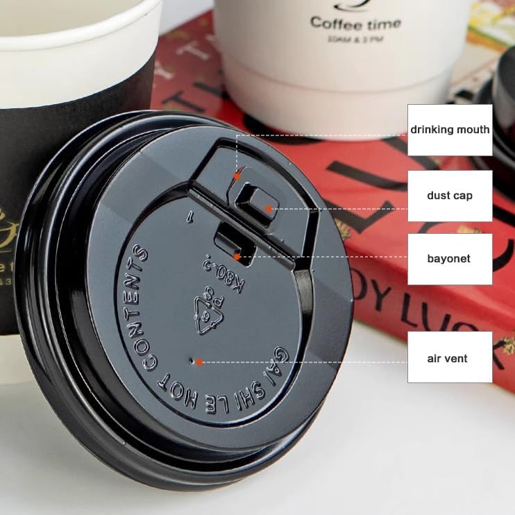 Disposable Coffee Cups with Lids 12 oz (100 Pack), White To Go Paper Coffee Cups for Hot & Cold Beverages, Suitable for Party, Picnic, Travel, and Events