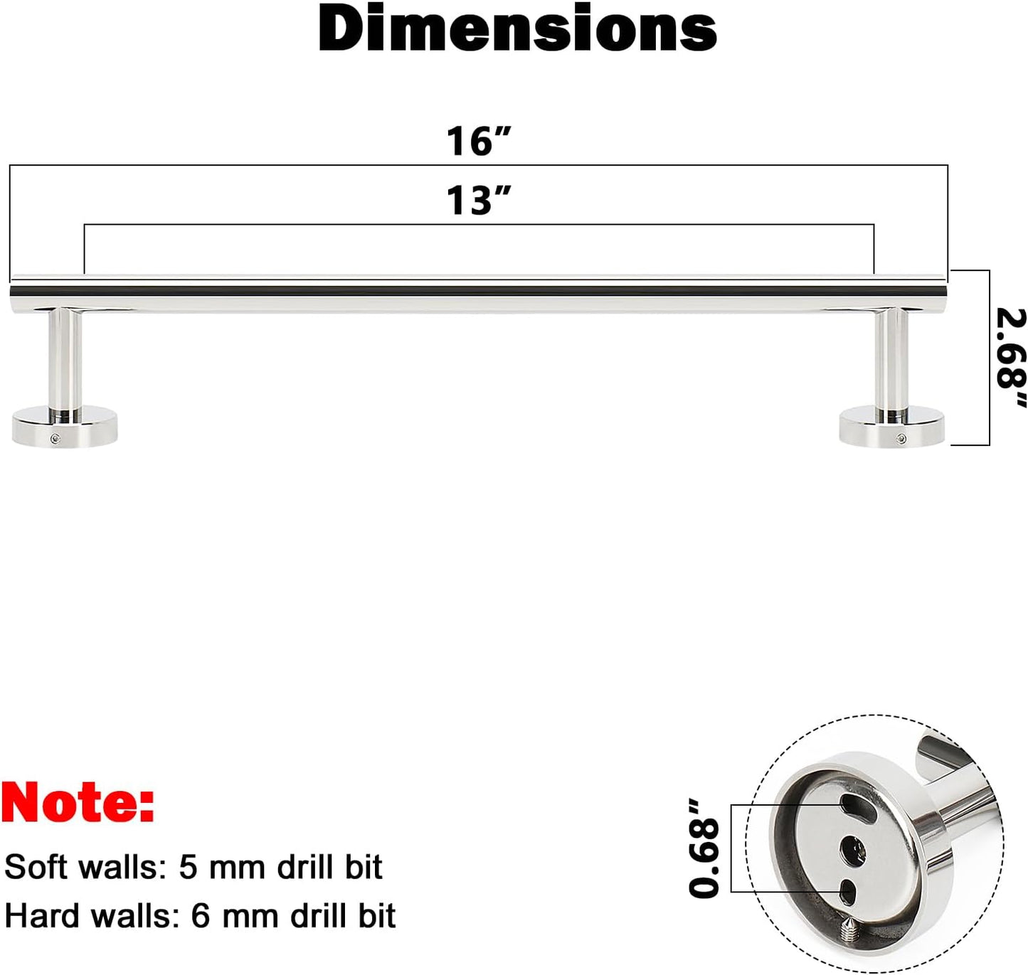 NearMoon Bath Towel Bar, Bath Accessories Thicken Stainless Steel Shower Towel Rack for Bathroom, Towel Holder Wall Mounted (1 Pack, Chrome Finish, 16 Inch)