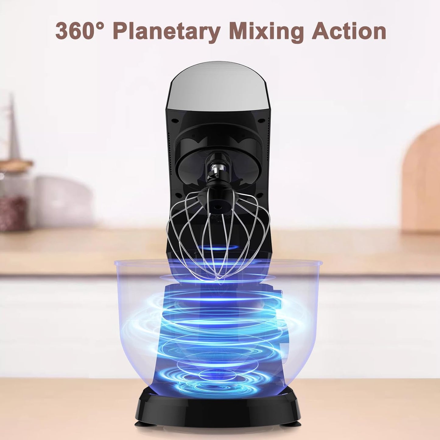 Stand Mixer, 5.5 Quart, 10 Speed Tilt-Head Food Mixer, Kitchen Electric Mixer with SS Bowl, Copper Motor, Beater, Dough Hook, SS Egg Whisk (300W Black)