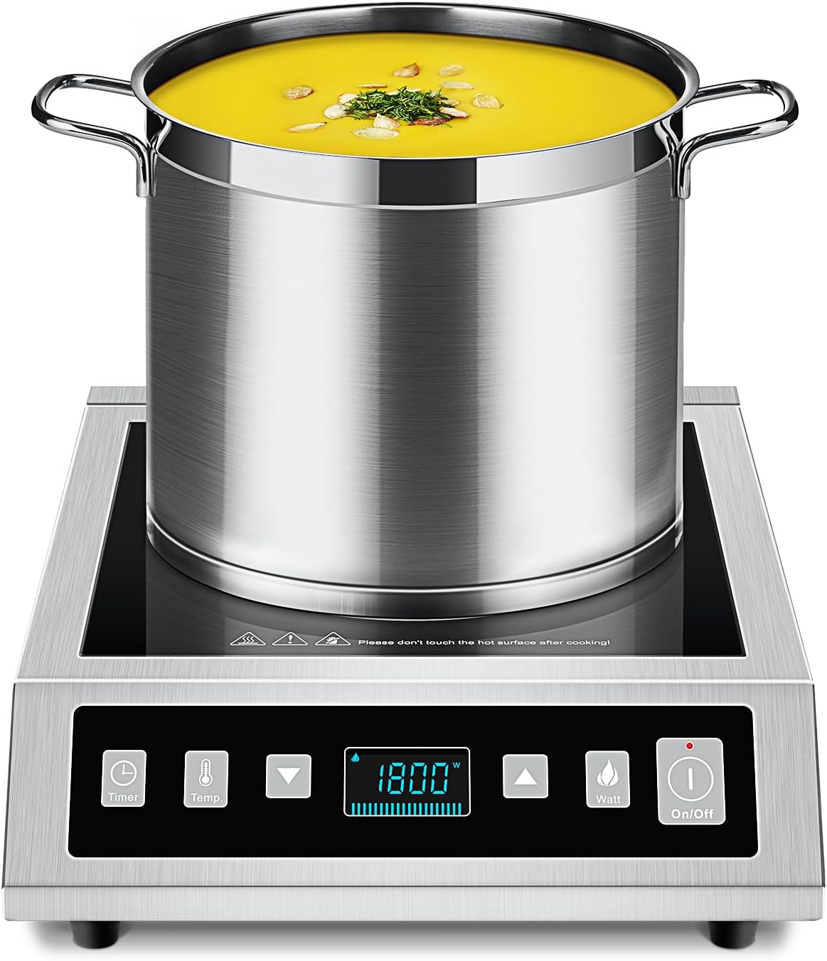 AMZCHEF Induction Cooktop Commercial, Professional Portable Burner, 1800W Countertop Stove Burner with ETL-Certified Induction Hot Plate 3 Hours Timer,8 Temperature & Power Levels,LCD Screen