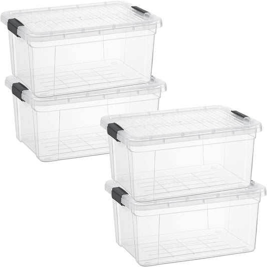 Superio Clear Storage Boxes with Lids, 2 Quart Plastic Container Bins for Organizing, Stackable Crates, BPA Free, Non Toxic, Odor Free, Organizers for Home, Office and Dorm, 4 Pack