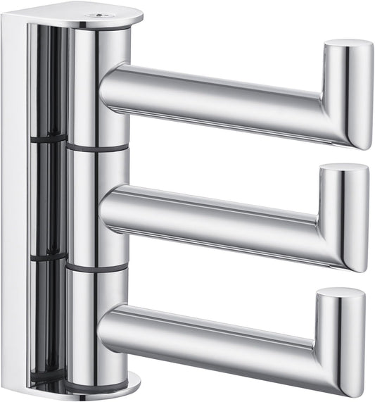 Suyar Bathroom Towel Hook Polished Chrome, SUS 304 Stainless Steel Swivel Robe Hook with 3 Arms, Towel Hanger Wall Mounted