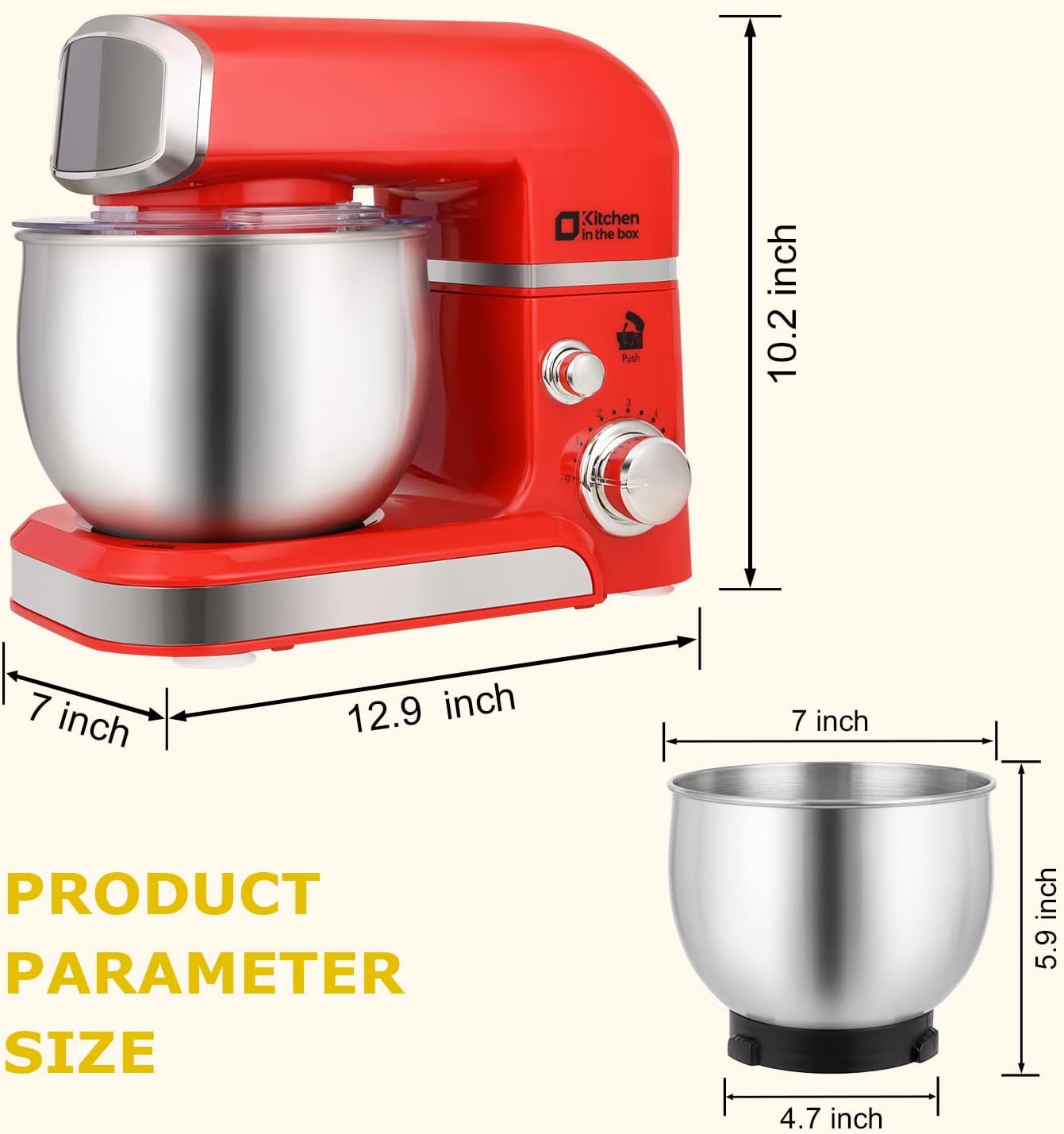Stand Mixer, Kitchen in the box 3.2Qt Small Electric Food Mixer,6 Speeds Portable Lightweight Kitchen Mixer for Daily Use with Egg Whisk,Dough Hook,Flat Beater (Red)