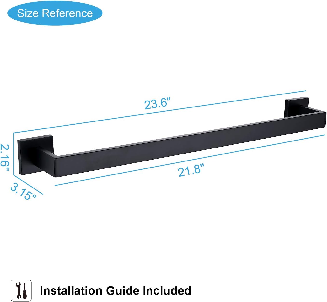 TASTOS 23.6 Inch Black Single Towel Bar Rack, SUS 304 Stainless Steel Bathroom Towel Bar Heavy Duty Towel Holder Kitchen Towel Rod, Wall Mount with Screws Towel Bar Rod Matte Black Finish