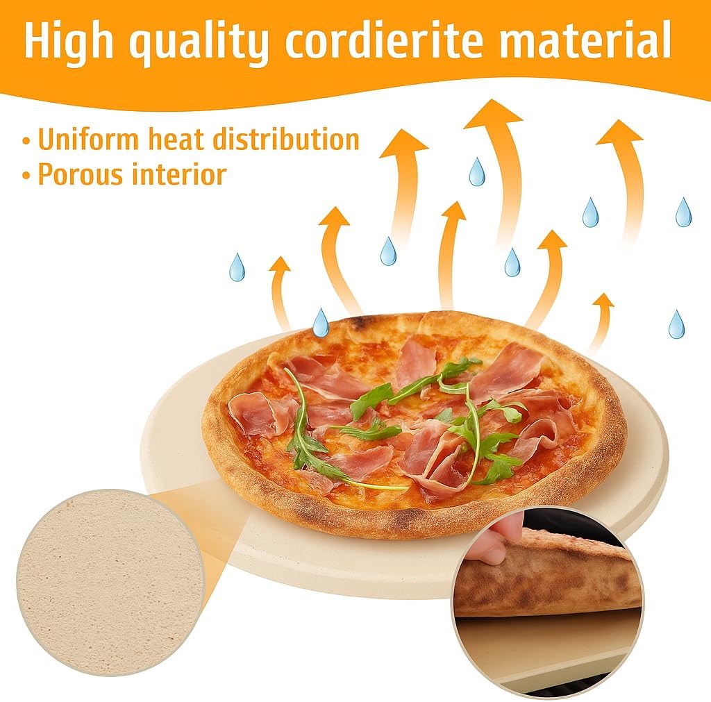 Large Pizza Stone Round 14", Heavy Duty Cooking Stone for Grill, Baking Pizza Stone for bread, Ideal for Grilling Baking Several Sizes of Pizzas