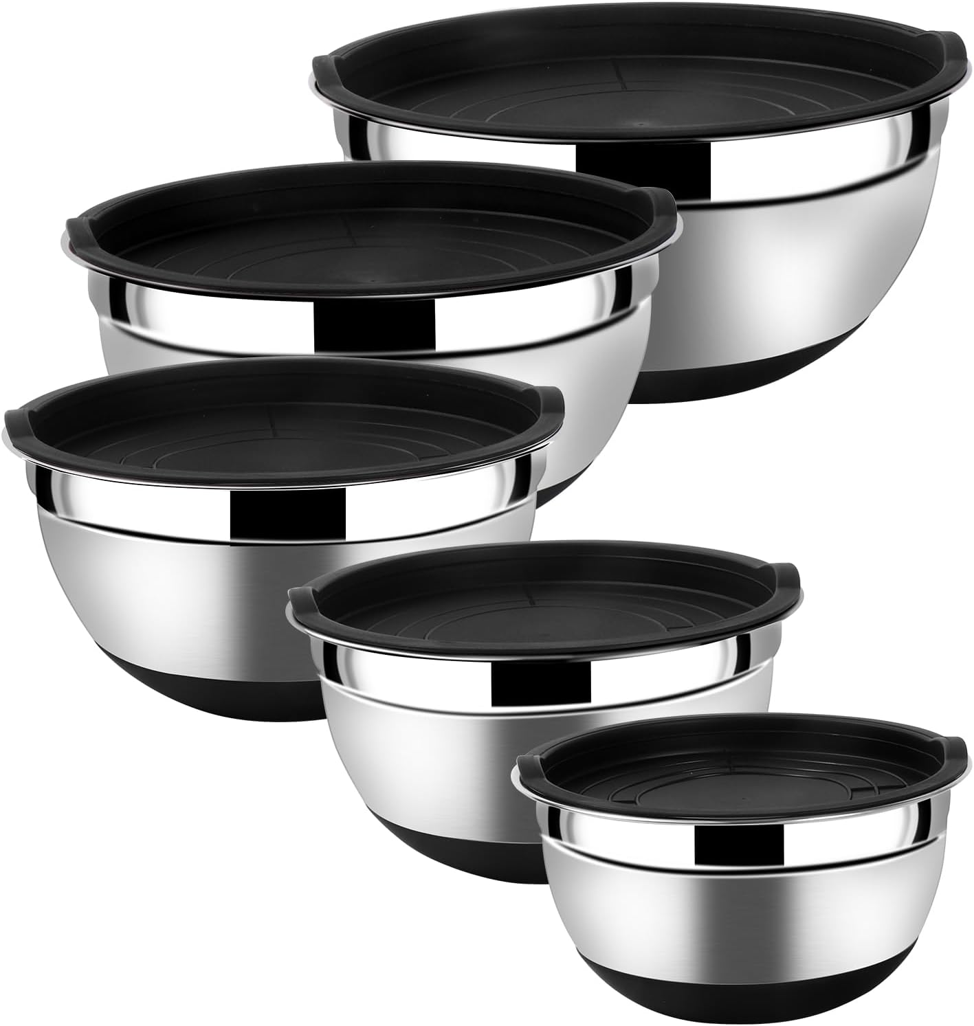 Lazycorner Mixing Bowls with Airtight Lids Set 5 Pcs Stainless Steel Bowls Set Baking Set Non-Slip Silicone Bottoms Great for Serving & Baking