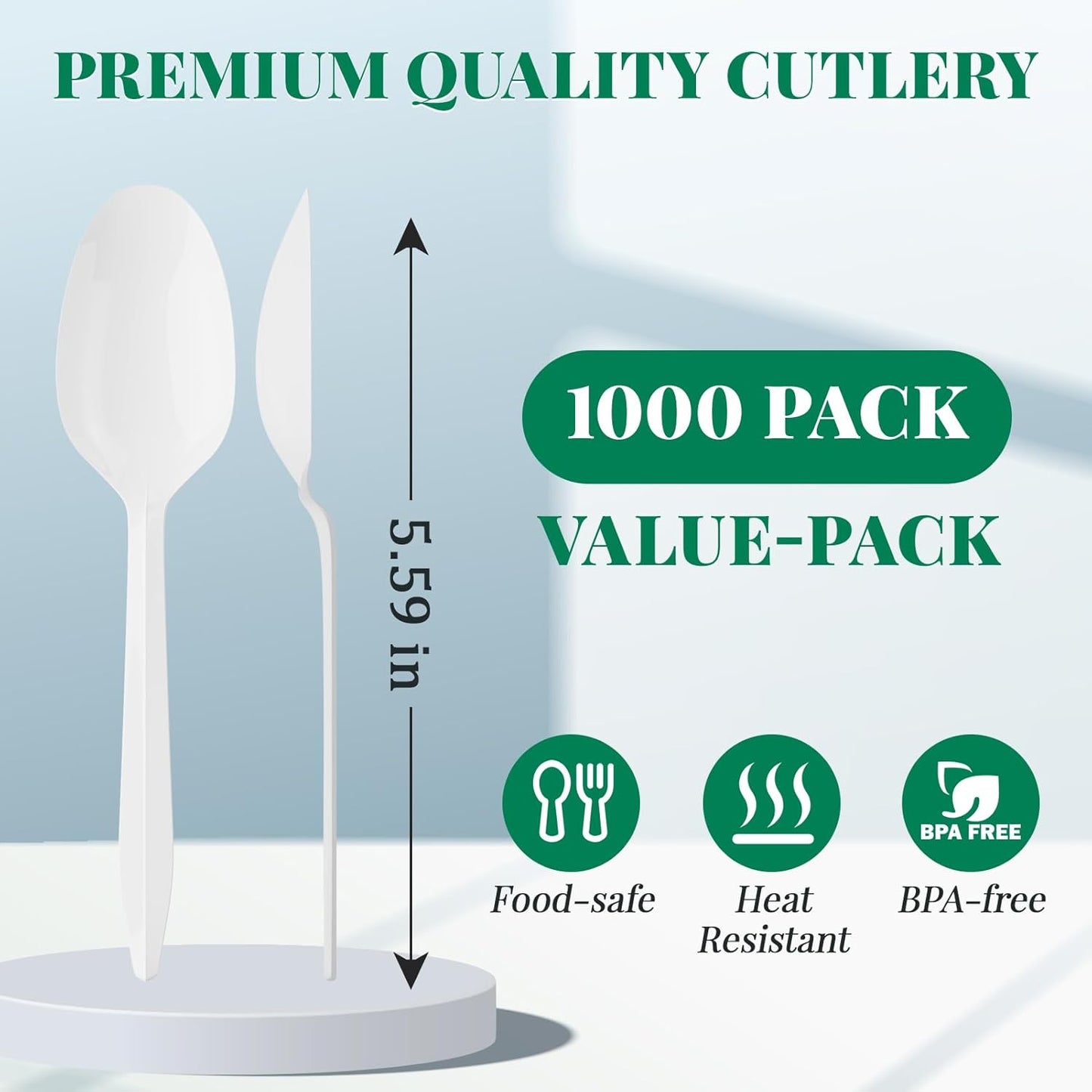 FOCUSLINE 1000 Pack Plastic Teaspoons White, Disposable Spoons Bulk, Heat Resistant Disposable Spoons for Take out Restaurants, Family Gatherings, Outdoor Activities