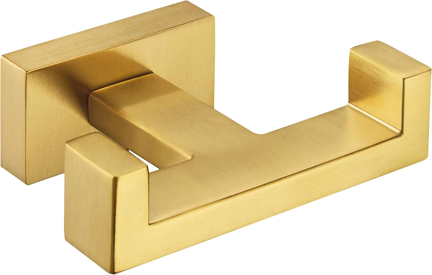 Suyar Double Towel Hook Brushed Gold, SUS304 Stainless Steel Square Coat Robe Holder, Bathroom Kitchen Towel Hanger, Wall Mounted