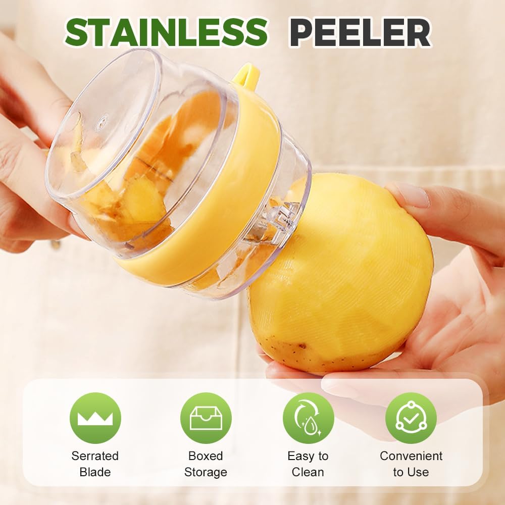 3 in 1 Peeler with Container, 2025 New Stainless Steel Peelers with Container with Handle Fruit Knife, Multifunctional Vegetable Peelers for Home Kitchen (Yellow and Green)