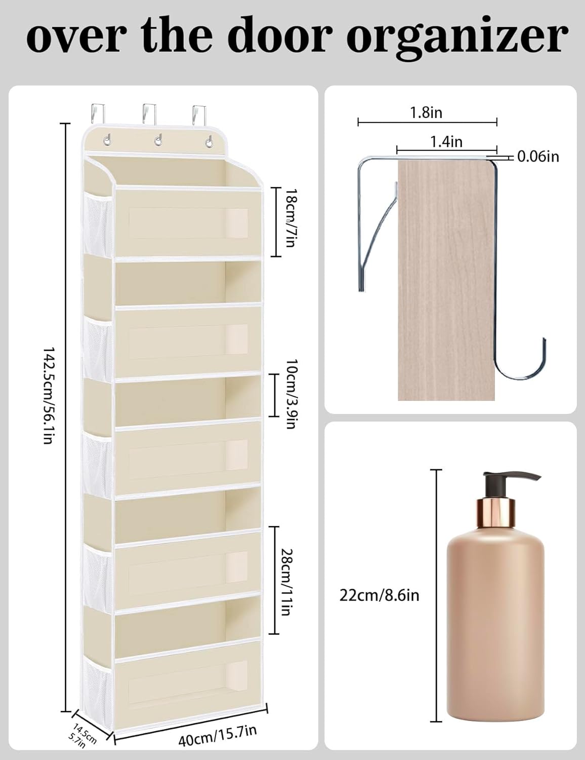 Over The Door Organizer, 5 Shelves Closet Door Hanging Organizer with 10 Mesh Pockets, Nursery Closet Organizer, Baby Essentials, Dorm Room Essentials for Girls