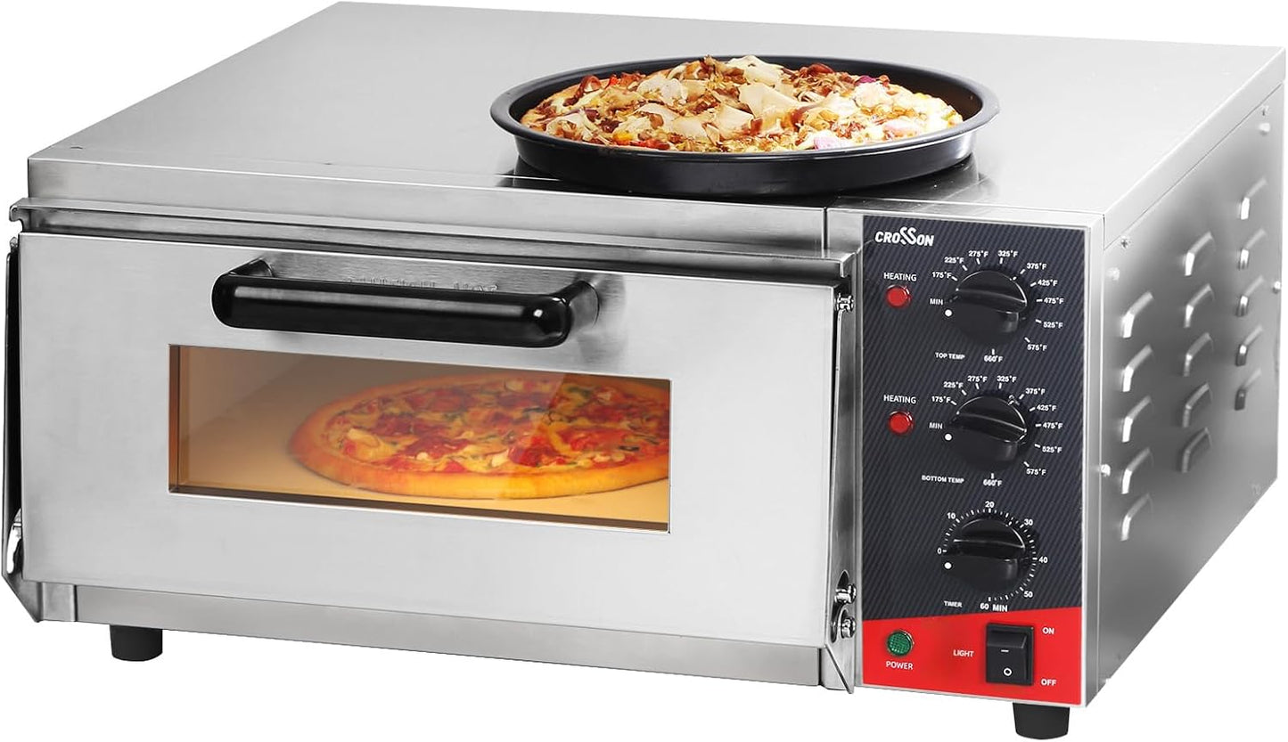 CROSSON ETL listed Commercial 16 inch Countertop Electric Pizza Oven with pizza stone, Multipurpose Indoor Pizza oven for Restaurant use,120V/1800W