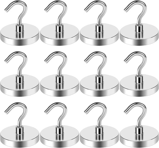 LOVIMAG Magnetic Hooks for Cruise Cabins, 110lbs Magnetic Hooks for Classroom, Strong Magnets with Hooks for Hanging, Neodymium Magnet Hooks for Fridge, Ceiling, Locker, Camper, Travel-12 Pcs