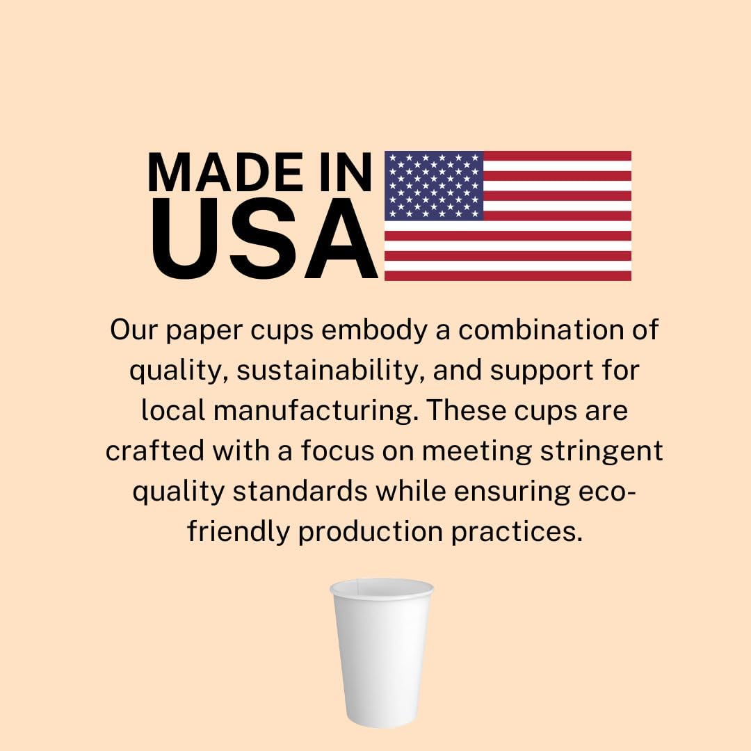 Paper Cups 8 oz 1000 Pack for Coffee & Tea Made in USA | Bulk 1000 Count for Home, Office, Restaurants & Parties | Recyclable Disposable 8 Ounce To-Go Cups for Hot Drinks