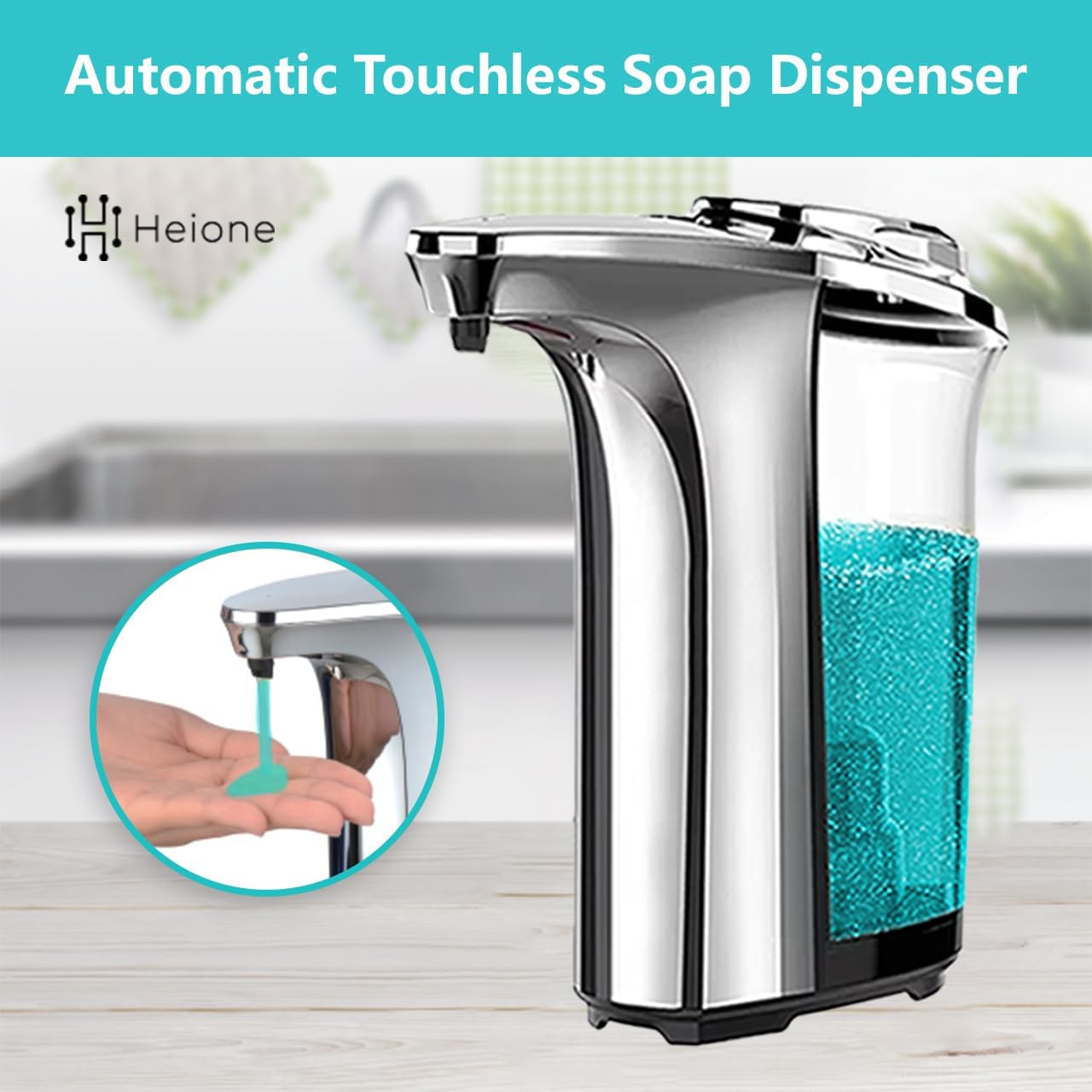 Automatic Soap Dispenser, Touchless, 17oz / 500L, Infrared Motion Sensor, 5 Adjustable Liquid Levels, Large Capacity, Suitable for Hands, Bathroom, Sinks, Office, Kitchen, Wall Mount or Countertop.