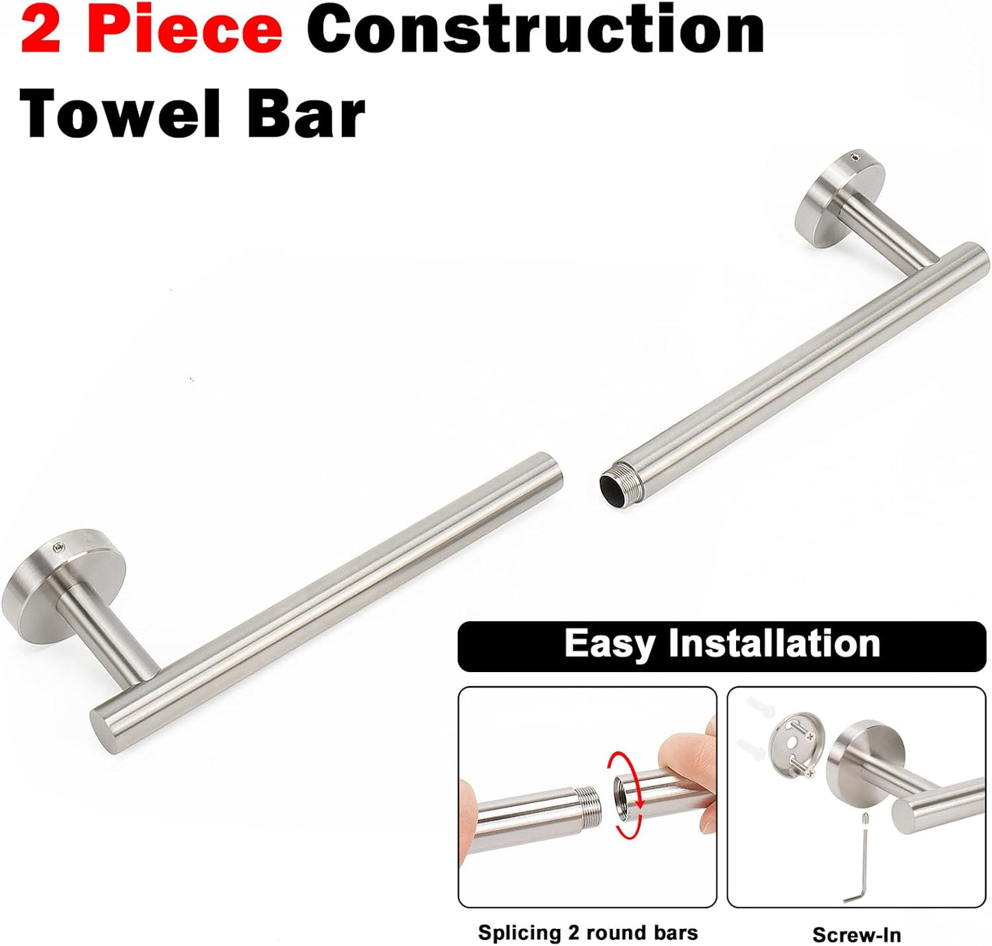 NearMoon Bath Towel Bar, Bath Accessories Thicken Stainless Steel Shower Towel Rack for Bathroom, Towel Holder Wall Mounted (2 Pack, Brushed Nickel, 18 Inch)