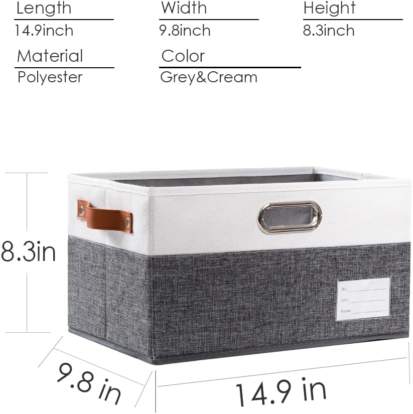PRANDOM Foldable Storage Bins with Handles [3-Pack] Fabric Collapsible Storage Boxes Baskets Cubes Containers with Handles for Closet Living Room Bedroom (Grey & White 14.9x9.8x8.3'')