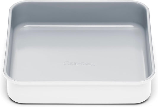 Caraway Non-Stick Ceramic 9” Square Pan - Naturally Slick Ceramic Coating - Non-Toxic, PTFE & PFOA Free - Perfect for Brownies, Lemon Bars, Cakes, & More - White