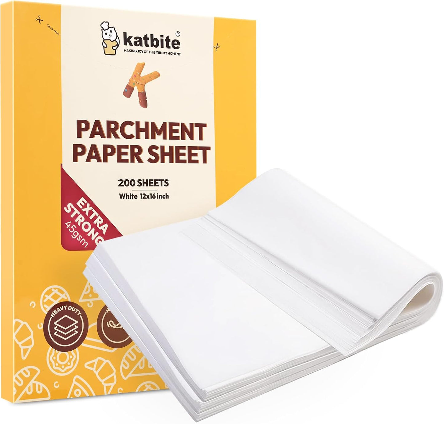 Katbite 200PCS 12x16 In Heavy Duty Flat Parchment Paper, Parchment Paper Sheets for Baking Cookies, Cooking, Frying, Air Fryer, Grilling Rack, Oven(12x16 Inch)[Advanced Series]