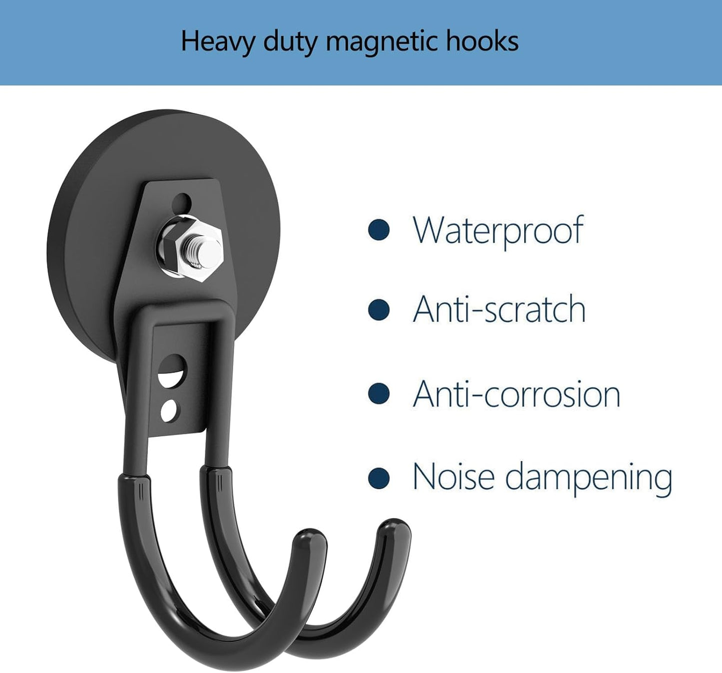 Heavy Duty Magnetic Hooks, Super Strong Garage Magnet Hooks, Magnetic Cable/Tool Holder with Anti-Slip Coating for Horse Trailer, Indoor & Outdoor Hanging Strong Black Magnetic Hook(4Pack)