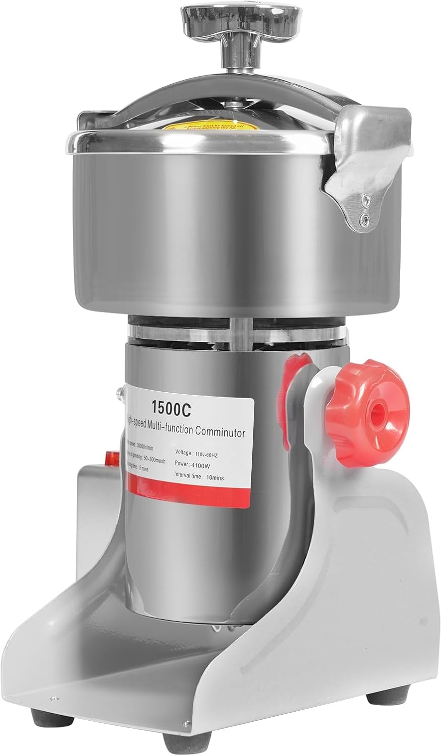 Electric Grain Mill Grinder High Speed 30000r/min Powder Machine Grain Spice Herb Grinder Dry Grinder Machine Stainless Steel Powder Grinder for Dry Spice Herbs Grains Coffee Rice Pepper (1500g 4100W)