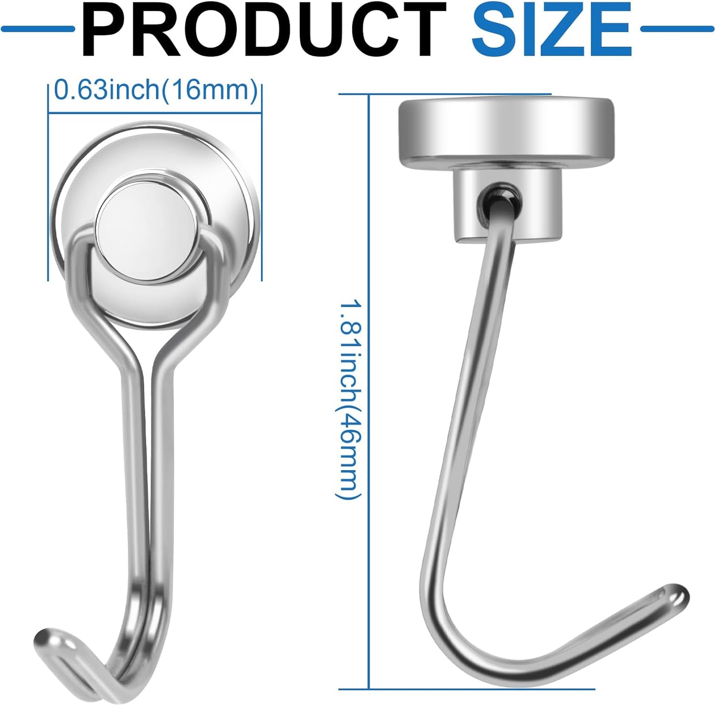 E BAVITE Swivel Swing Silver Magnetic Hooks,30LBS Powerful Strong Neodymium Rare Earth Magnet Hook. Perfect for Refrigerator, Kitchen and Other Surfaces, Pack of 50