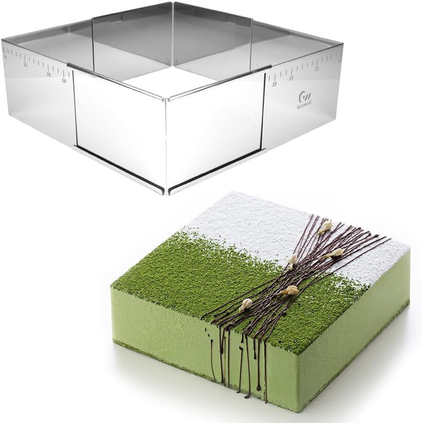 Guowall Adjustable Cake Ring Extensible Rectangle Ring Mold Detachable Stainless Steel Square Shaped Cake Cutter, Nonstick DIY Baking - 5.9 x 5.9 in (15 x 15 cm)