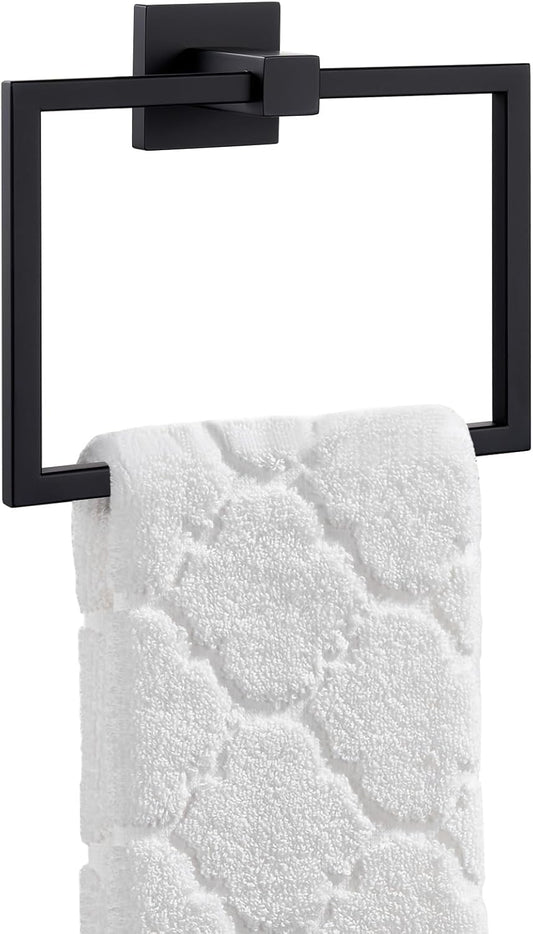 Suyar Matte Black Towel Ring, SUS 304 Stainless Steel Hand Towel Holder for Bathroom Restroom, Wall Mounted