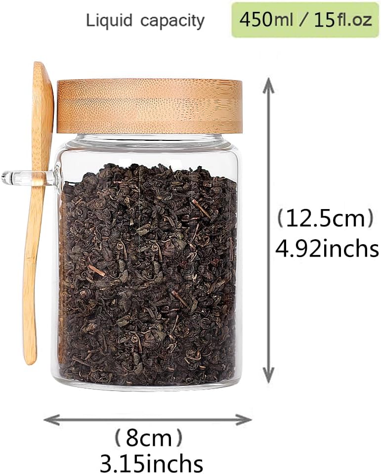 16 OZ Tea Jars Screw Top for Loose Tea, Set of 6 Loose Leaf Container Airtight, Glass Jars with Screw on Lids and Spoons, Overnight Oats Containers with Lids