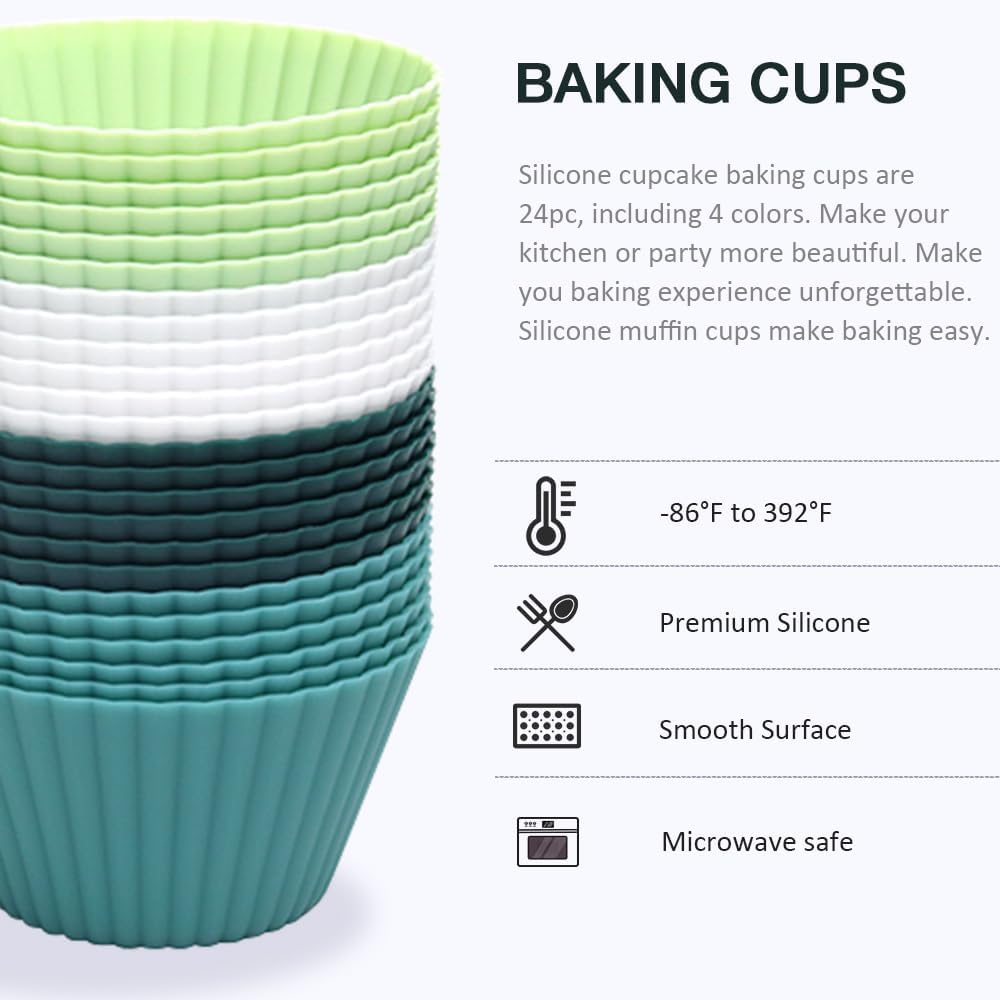 Extra Large Silicone Cupcake Muffin Cups 24 Pcs, 3.54 Inch Muffin Liners, Reusable Large Silicone Baking Cups Easy to Clean, Great for Cupcake, Mousse