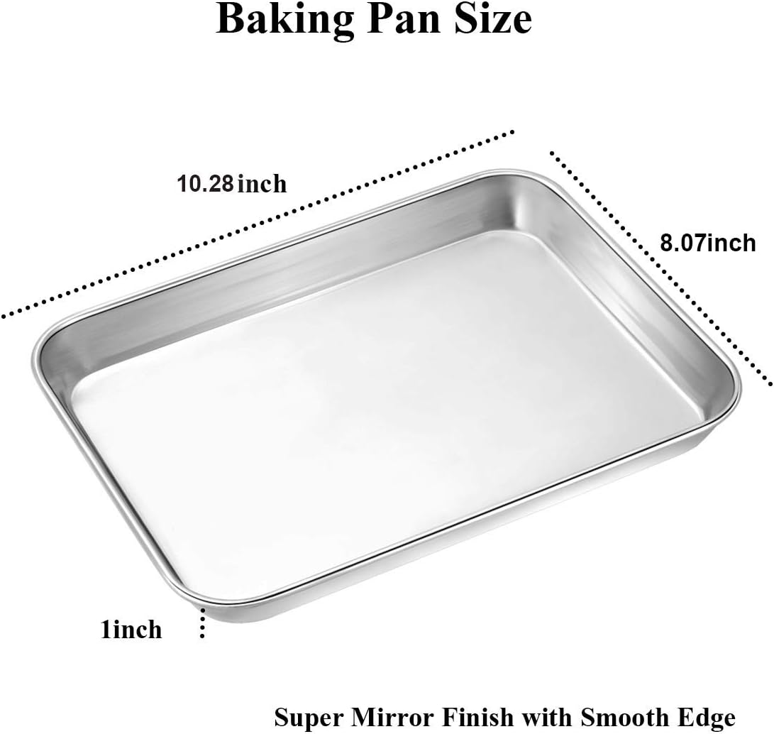 Wildone Baking Sheet Set of 2 - Stainless Steel Cookie Sheet Baking Pan, Size 10 x 8 x 1 inch, Non Toxic & Heavy Duty & Mirror Finish & Rust Free & Easy Clean