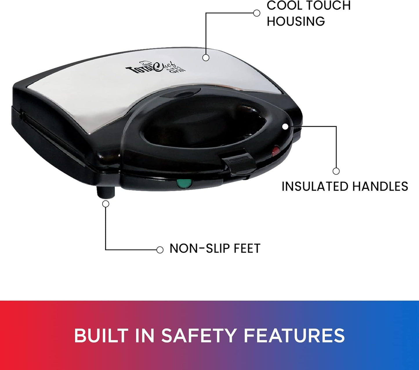 Total Chef 4 in1 Grill Waffle Maker - Sandwich, Panini Press Machine, Electric, Mini Belgium Waflera, Non-Stick Removable Plates, Easy To Clean Countertop Cooking Kitchen Appliance For Breakfast