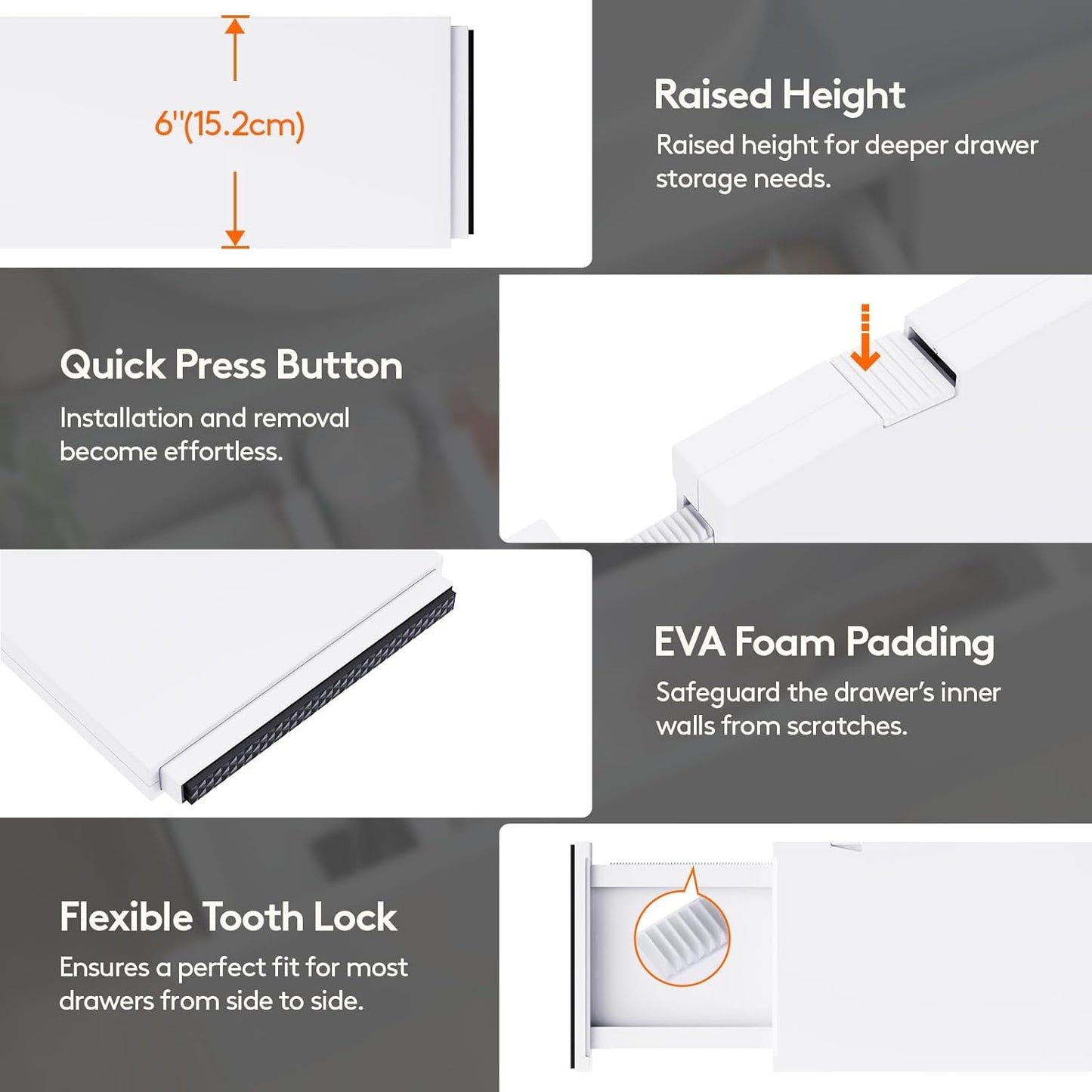 Lifewit 10 Pack Drawer Dividers Plastic 6" High, 13.5-22" Adjustable Drawer Organizers for Clothes, Expandable Dresser Separators in Bedroom/Bathroom/Kitchen/Fridge/Office Organization and Storage