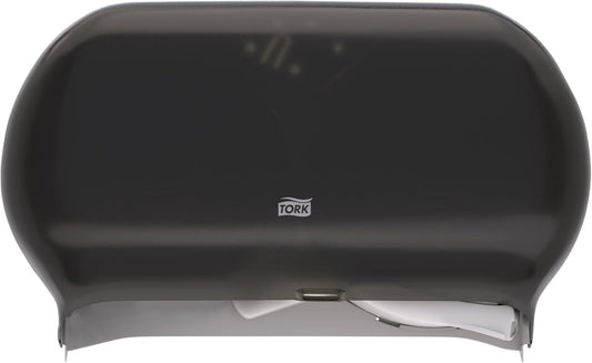 Tork Twin Jumbo Toilet Paper Roll Dispenser Smoke T22, Refill Indicator Window, 56TR