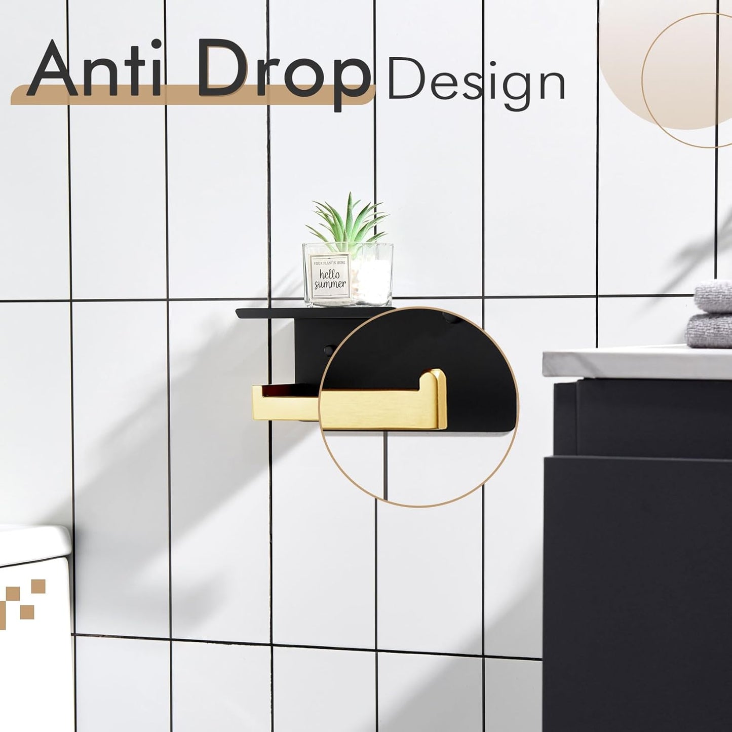 KOKOSIRI Toilet Paper Holders with Shelf Bathroom Toilet Paper Roll Holder Wall Mounted T-304 Stainless Steel, Matte Black and Gold B2010GDK