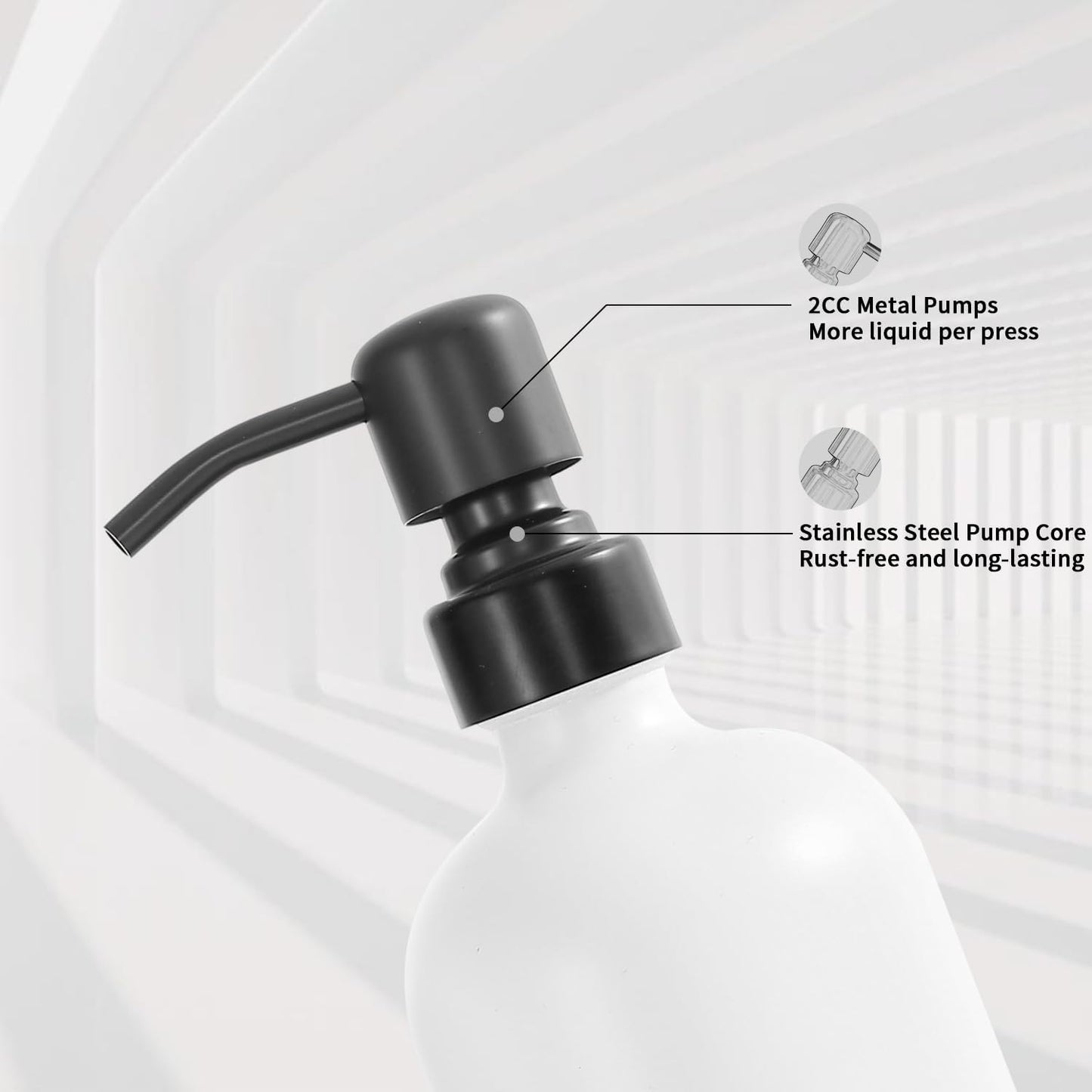 White Soap Dispenser Set, Contains Hand and Lotion Dispenser with Pump. Perfect for Guest Bathroom Decor. (White)