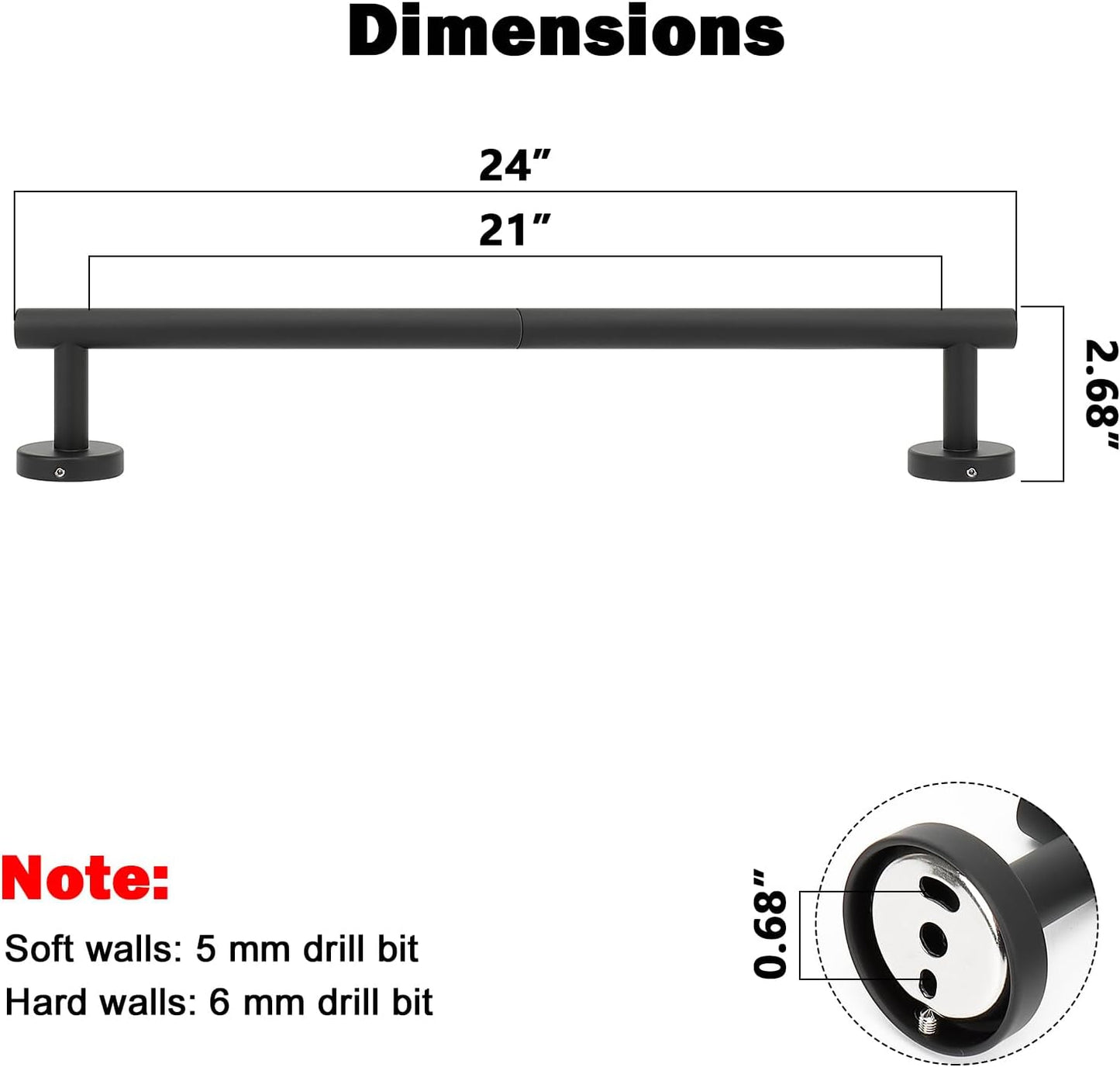 NearMoon Bath Towel Bar, Bath Accessories Thicken Stainless Steel Shower Towel Rack for Bathroom, Towel Holder Wall Mounted (2 Pack, Matte Black, 24 Inch)