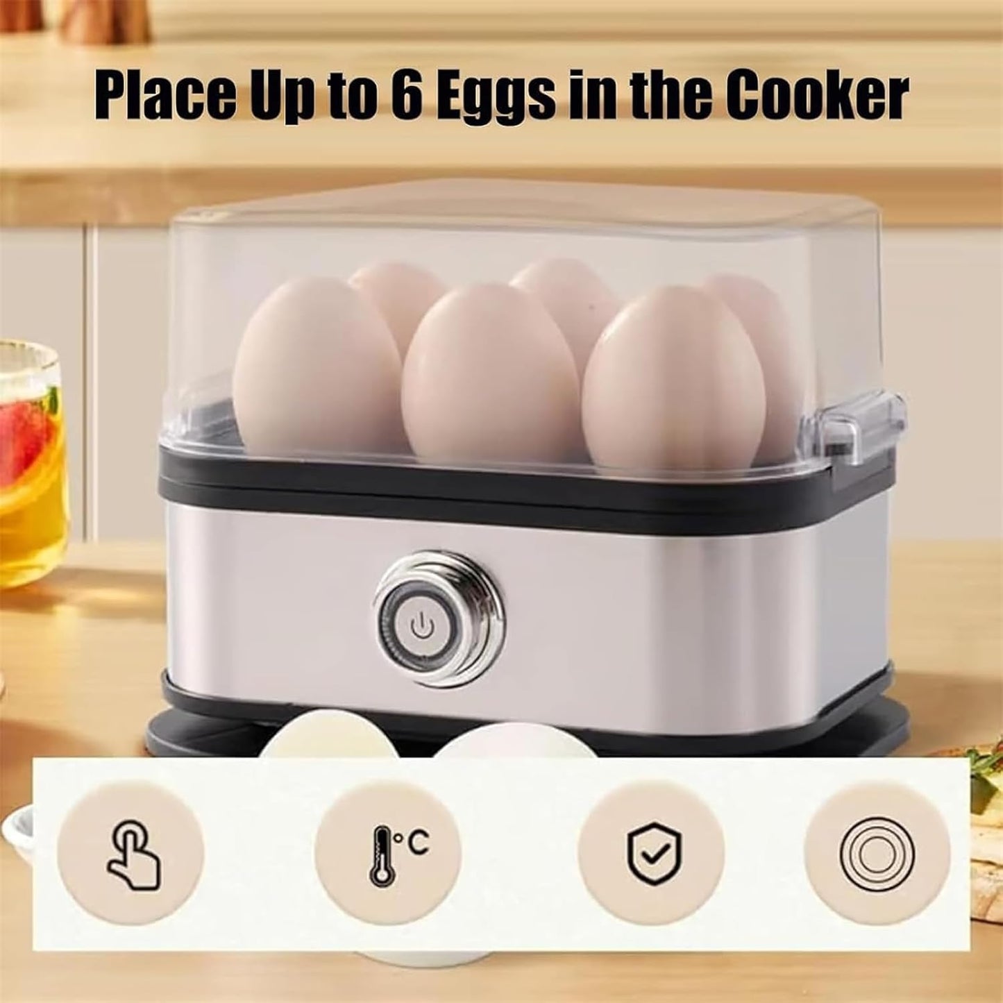 Sunny Side Master Egg Cooker, Multi-functional 6-Egg Rapid Cooking Capacity, Electric Poacher with Stainless Steel Design, For Soft Medium Hard Boiled Eggs and Omelettes (2Pcs)