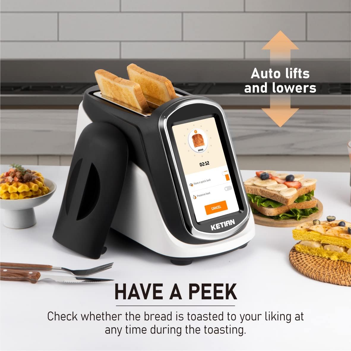 2 Slice Toaster,Smart Toaster with LCD Touchscreen,2 Wide Slots,5 Types Breads,7 Browning Levels, Customize Toasting Time,Have a Quick Look,120V 1400W