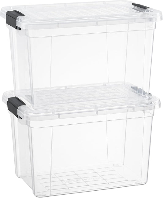 Superio Clear Storage Boxes with Lids, 8.75 Quart Plastic Container Bins for Organizing, Stackable Crates, BPA Free, Non Toxic, Odor Free, Organizers for Home, Office, School, and Dorm, 2 Pack