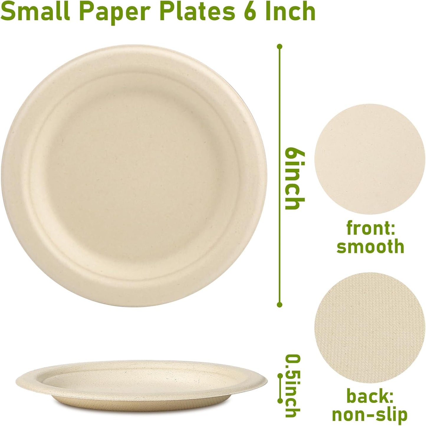 Compostable Paper Plates Bulk, 300 Pack Small 6 inch Eco Friendly Disposable Dessert Plates