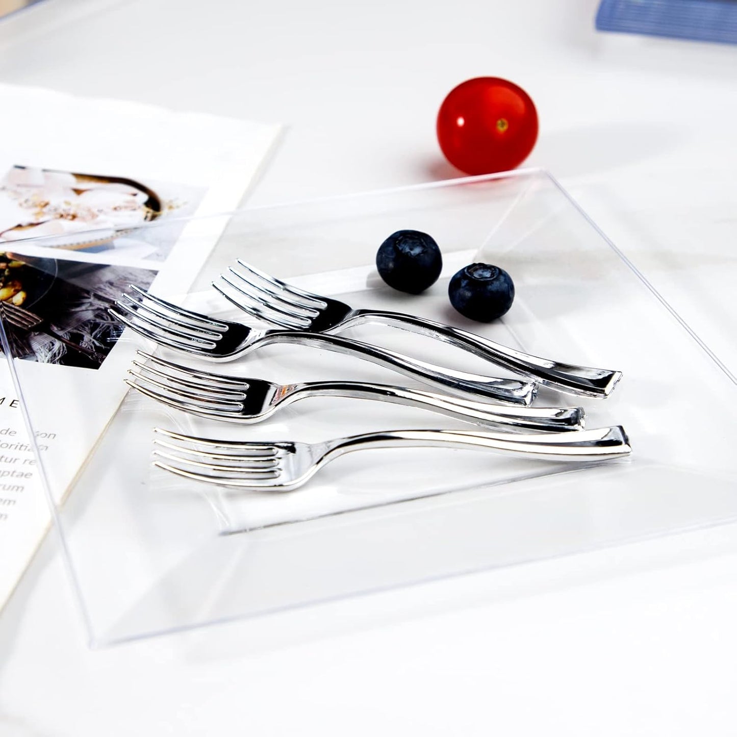 WDF 300 Pieces Silver Plastic Mini Forks 4 Inches Silver Plastic Forks Heavy Duty Plastic Tasting Forks Perfect for Small Appetizers and Desserts