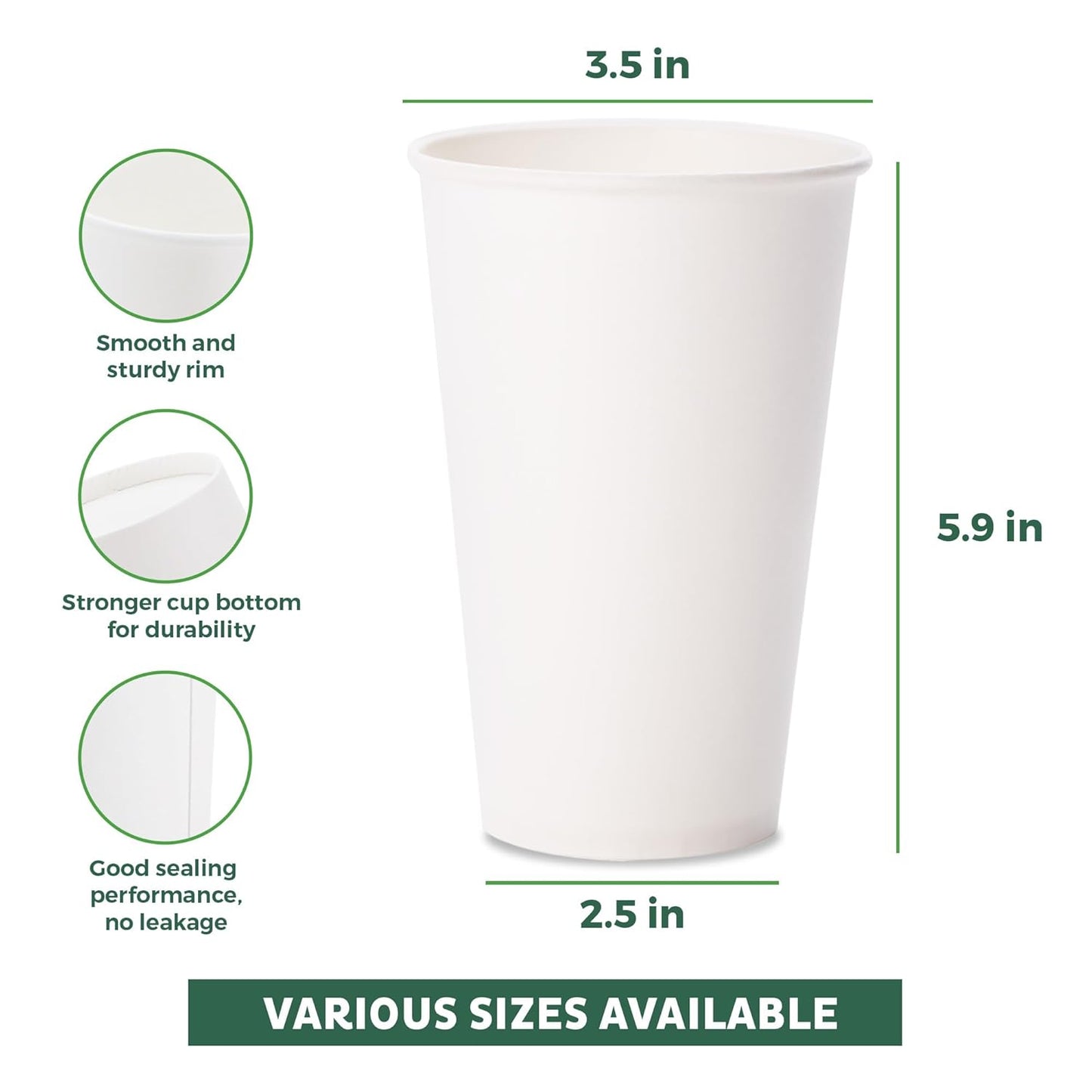 Freshware Coffee Cups 20 oz [100 Pack] Disposable Paper Cups for Hot or Iced Coffee Cup, Slushie Cup, Milkshakes, Smoothies, and Tea