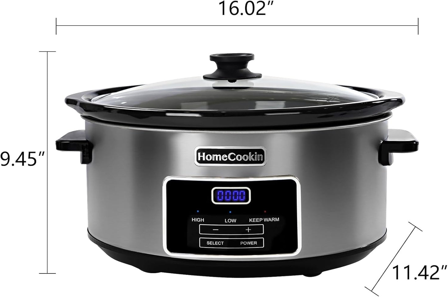 HOMECOOKIN 7-Quart Programmable Slow Cooker with Keep Warm Setting, Digital Timer - Perfect Kitchen Small Appliance for Family Dinners - Large Enough to Serve 8+ People
