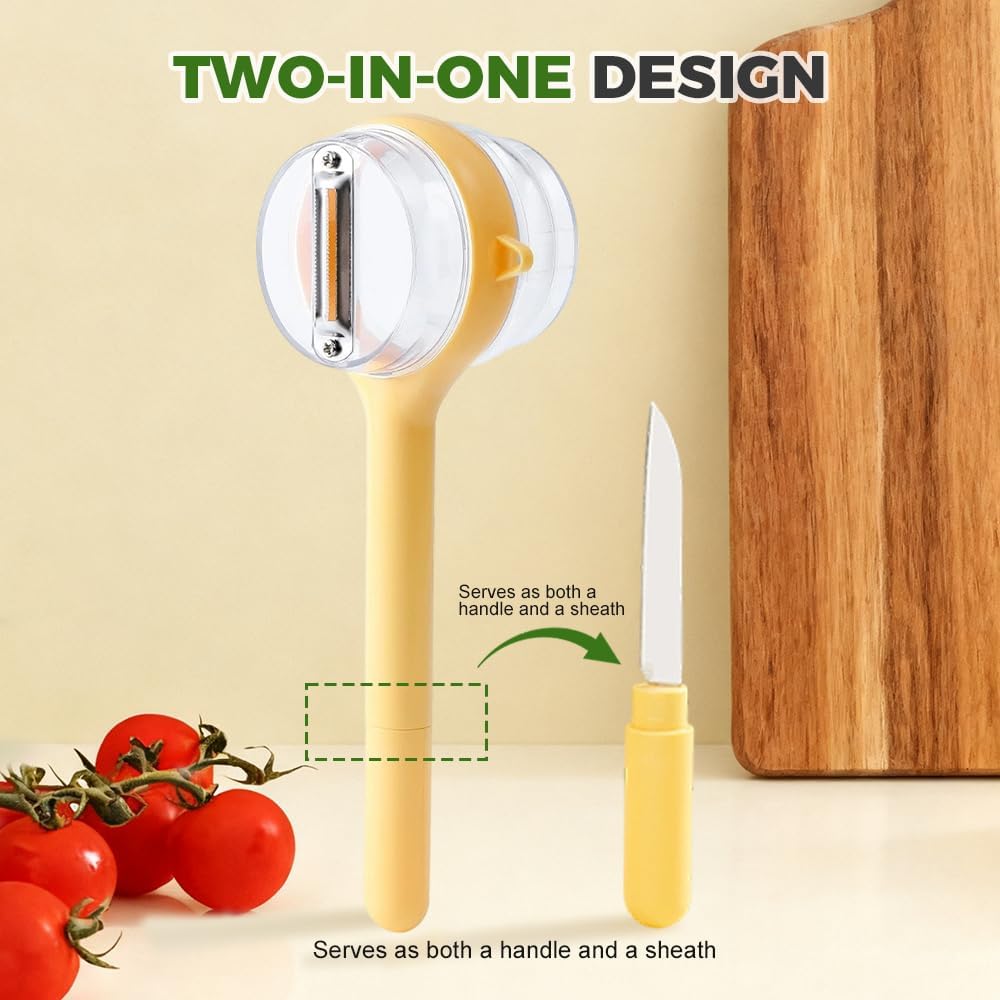 3 in 1 Peeler with Container, 2025 New Stainless Steel Peelers with Container with Handle Fruit Knife, Multifunctional Vegetable Peelers for Home Kitchen (Yellow and Green)