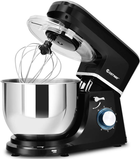 COSTWAY Stand Mixer, 7.5-Quart 660W 6-Speed Electric Mixer with Stainless Steel Bowl, Tilt-head Food Mixer with Dough Hook, Beater, Whisk (Black)