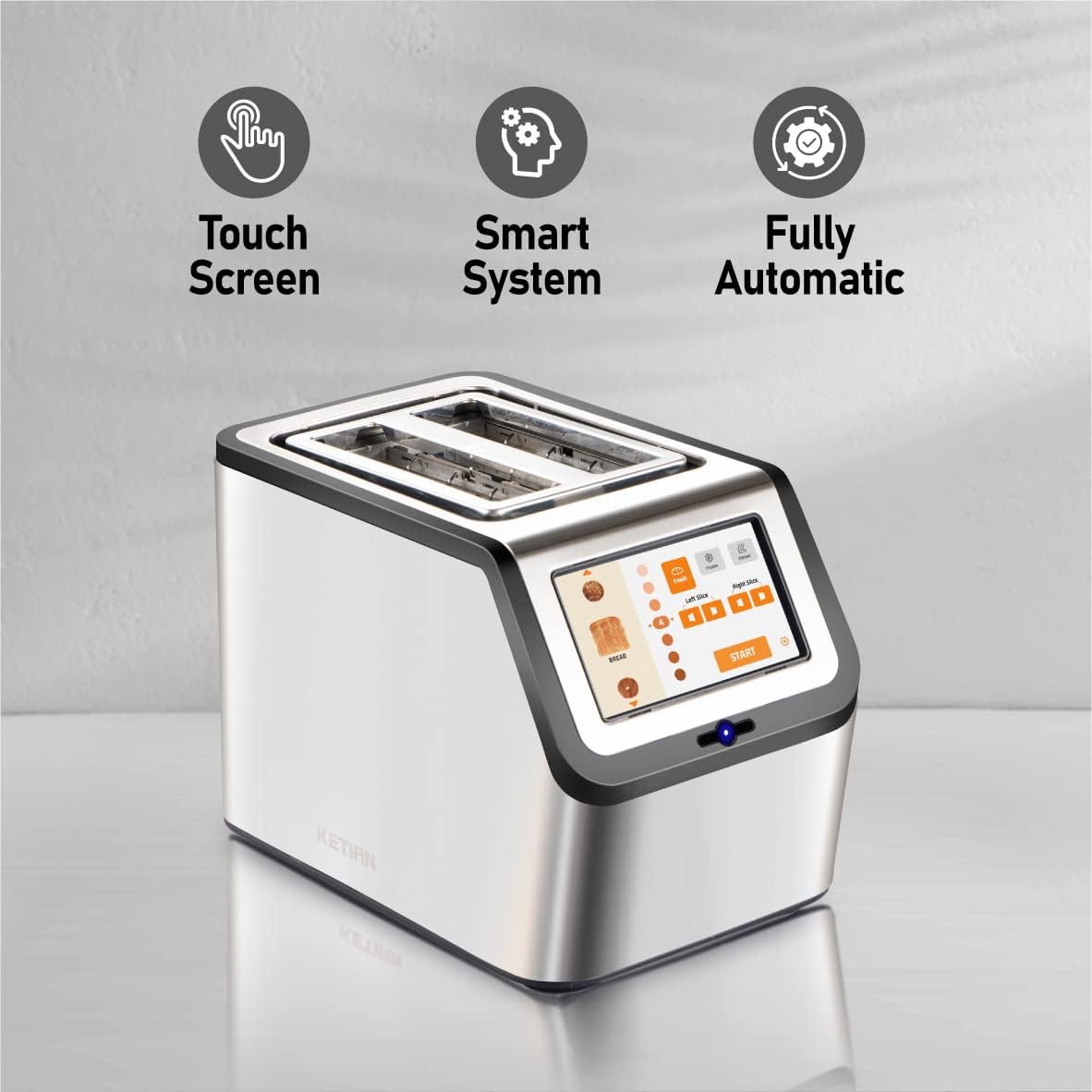 Smart Toaster, KETIAN Touch Screen 2 Slice,High-speed Automatic Settings, Bagel English Muffins Toast Pastry Waffles Bread Toaster,Stainless Steel