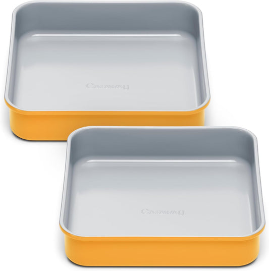Caraway 9” Square Pan Duo - Non-Stick Ceramic Coating - Free From Forever Chemicals - Cake Pan Perfect for Brownies, Lemon Bars, & More - Marigold
