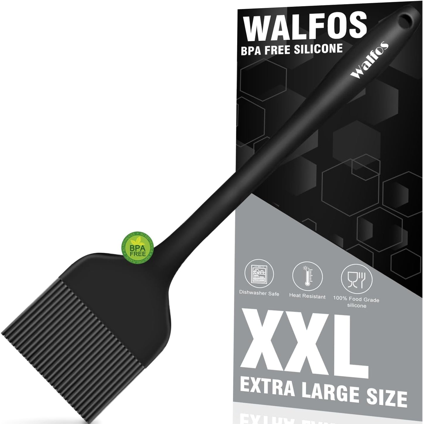 WALFOS Extra Large Silicone Basting Pastry Brush, 2.5 inch Wide Bristle Butter Oil Brush, Prefect for BBQ Grill Baking Kitchen Cooking-Pieces Design, BPA Free and Dishwasher safe