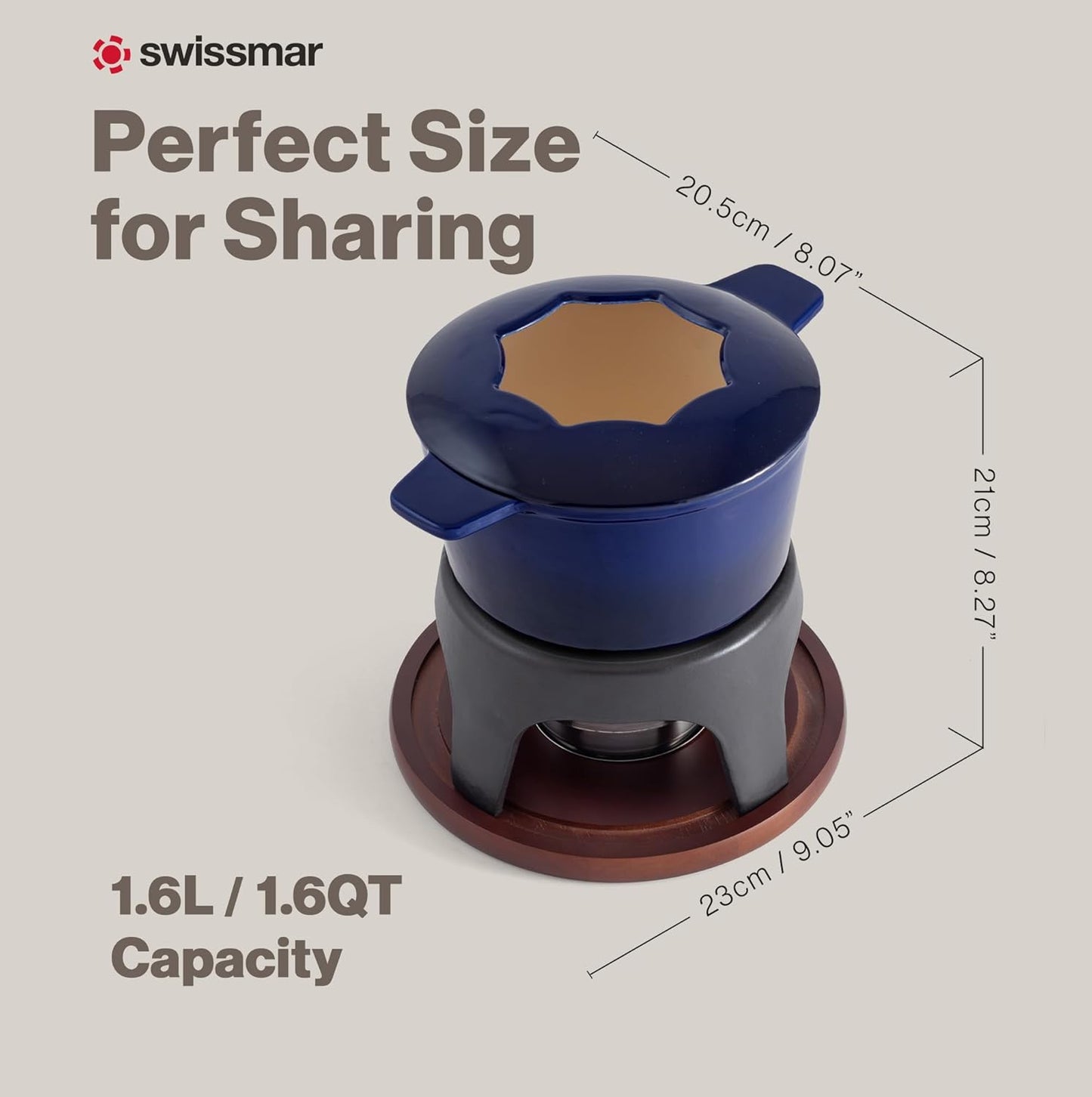 Swissmar Sierra Cast Iron Fondue Set, 1.6 Quart / 1.6 Liter – Perfect for Meat, Cheese, & Chocolate Fondues – Ideal for Family Bonding & Hosting Gifts - 12-Pieces, Deep Blue